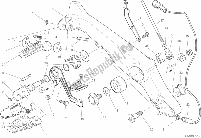Todas las partes para Reposapiés, Derecha de Ducati Scrambler 1100 USA 2018